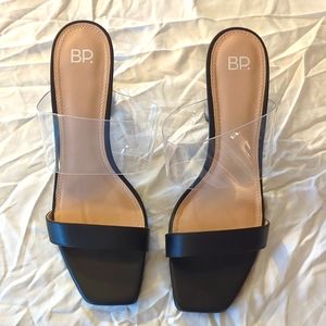 BP. Naomi Black and Clear heels NWOT